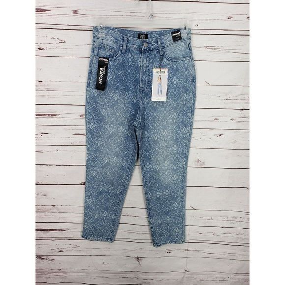 Simple Society Super High Rise Straight Leg Paisley Pattern Jeans Junior's 7 - Picture 12 of 12